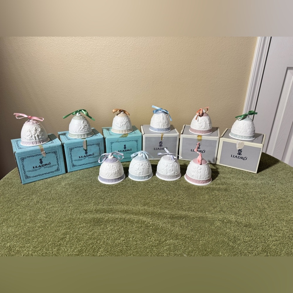 Lladro White Porcelain Collectible Christmas Bells - 1987-1997